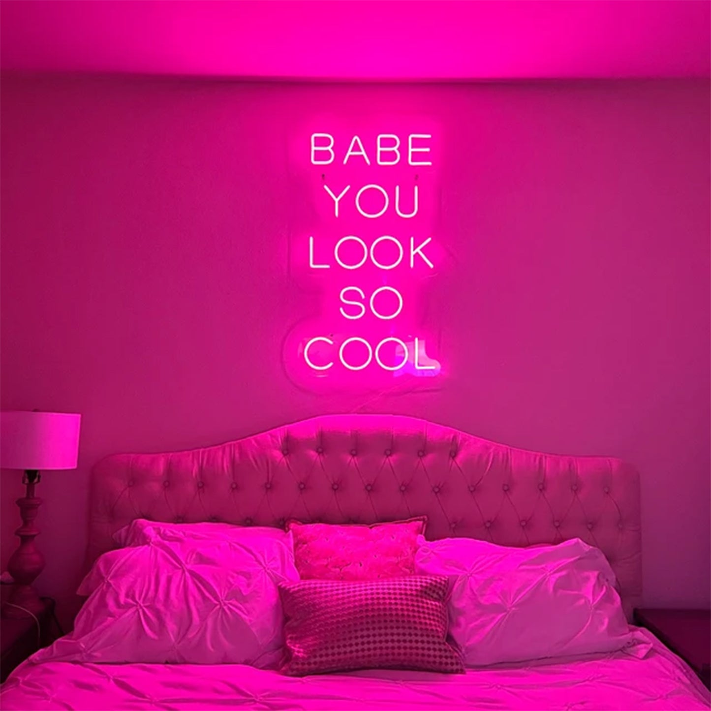 'baby you look so cool' neon sign