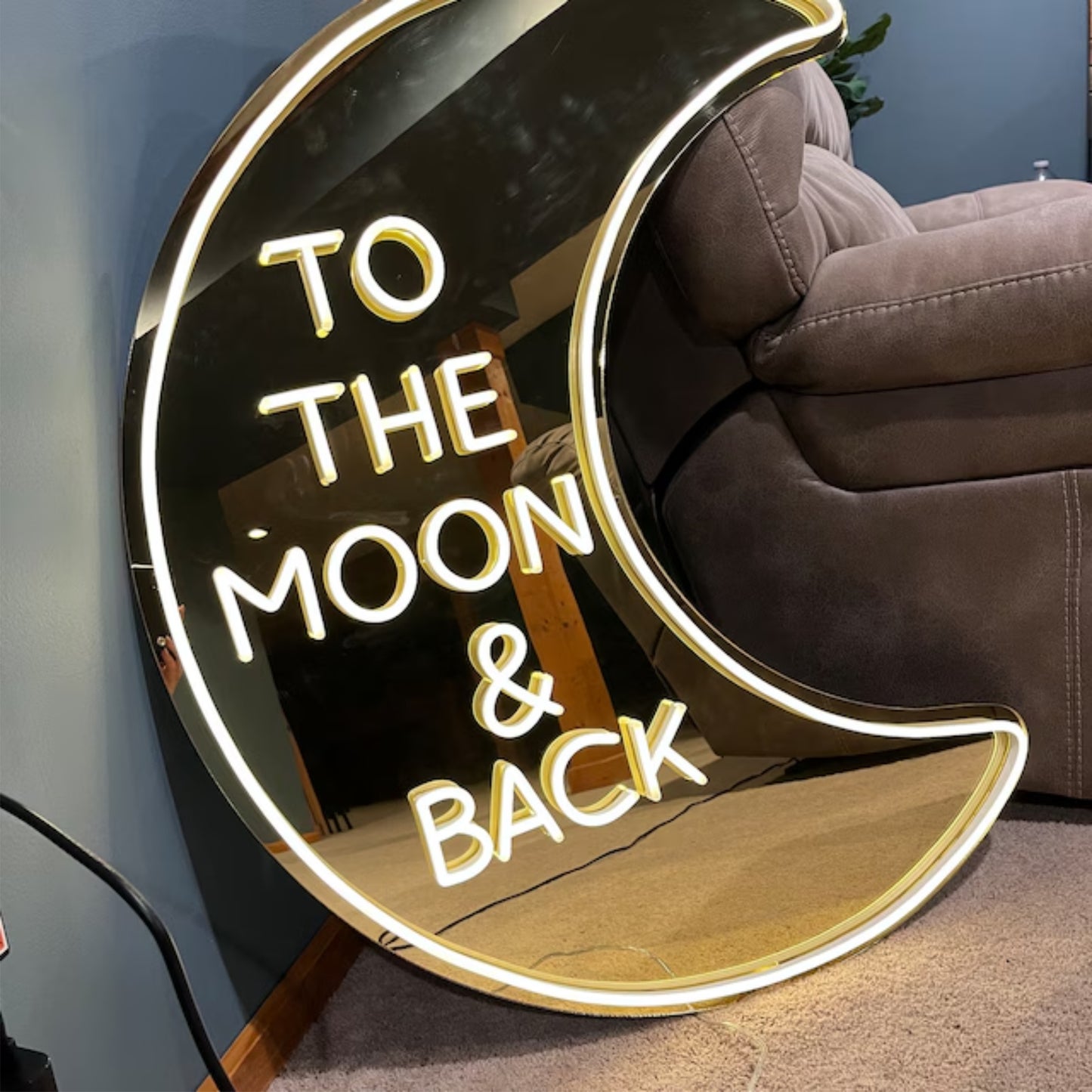 'To the moon & back' mirror surface neon sign