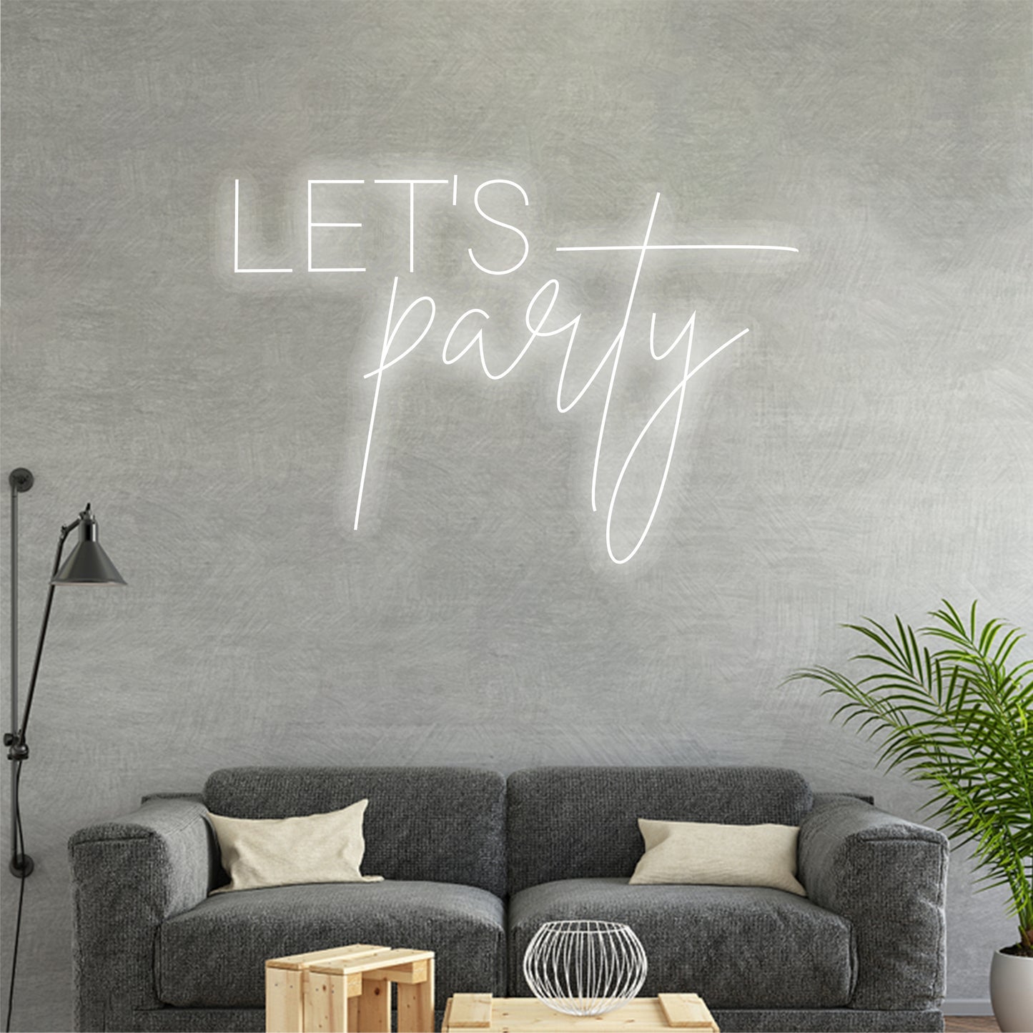 'let party' neon sign