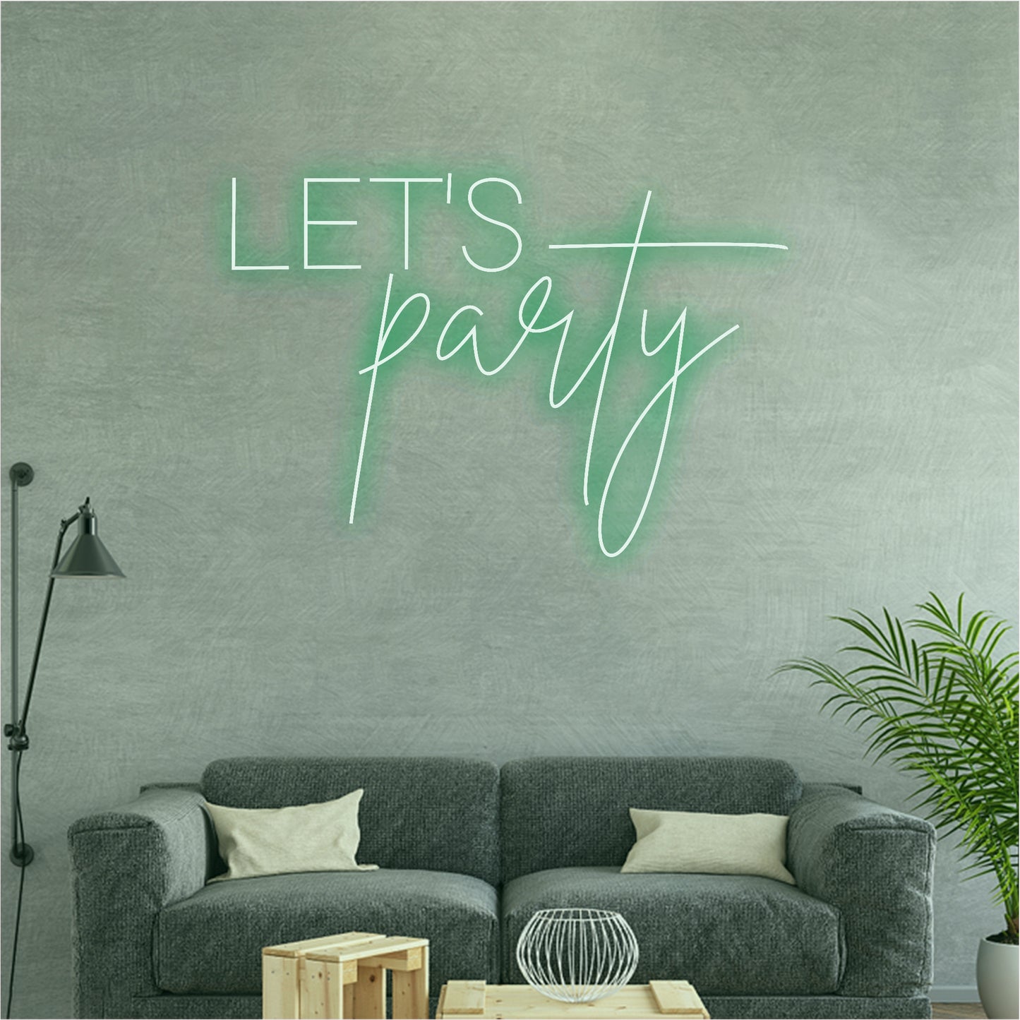 'let party' neon sign