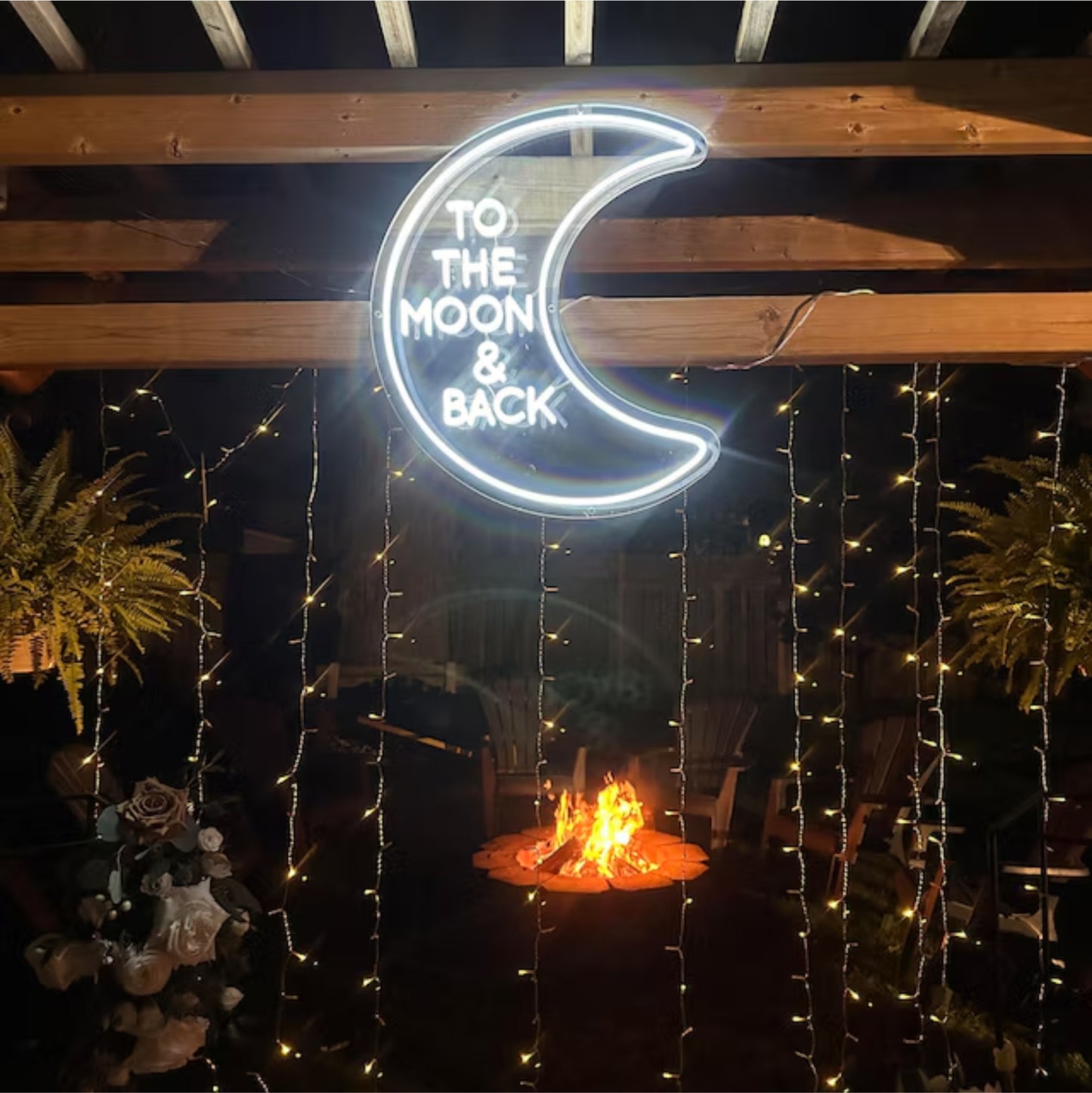 'To the moon & back' mirror surface neon sign