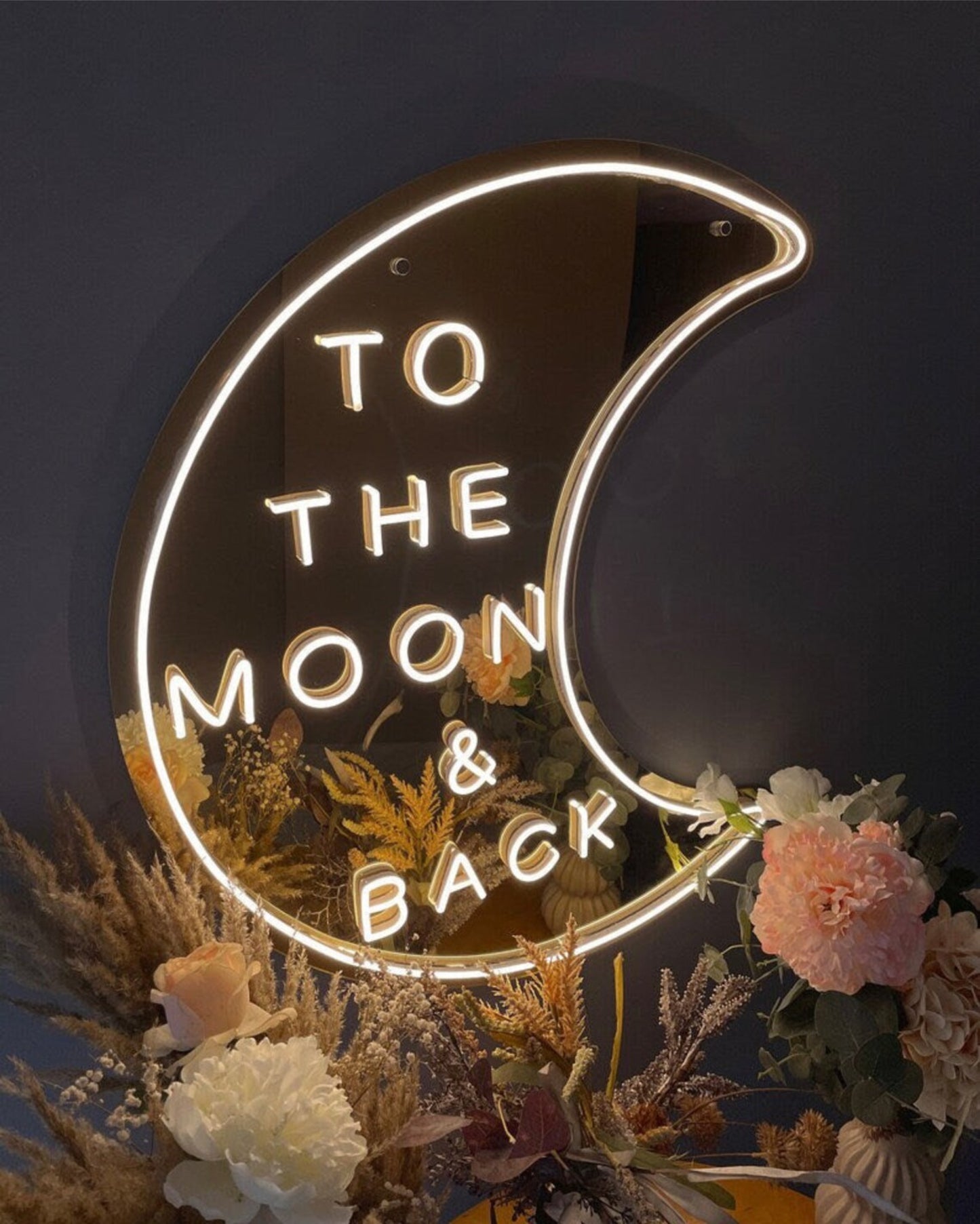 'To the moon & back' mirror surface neon sign