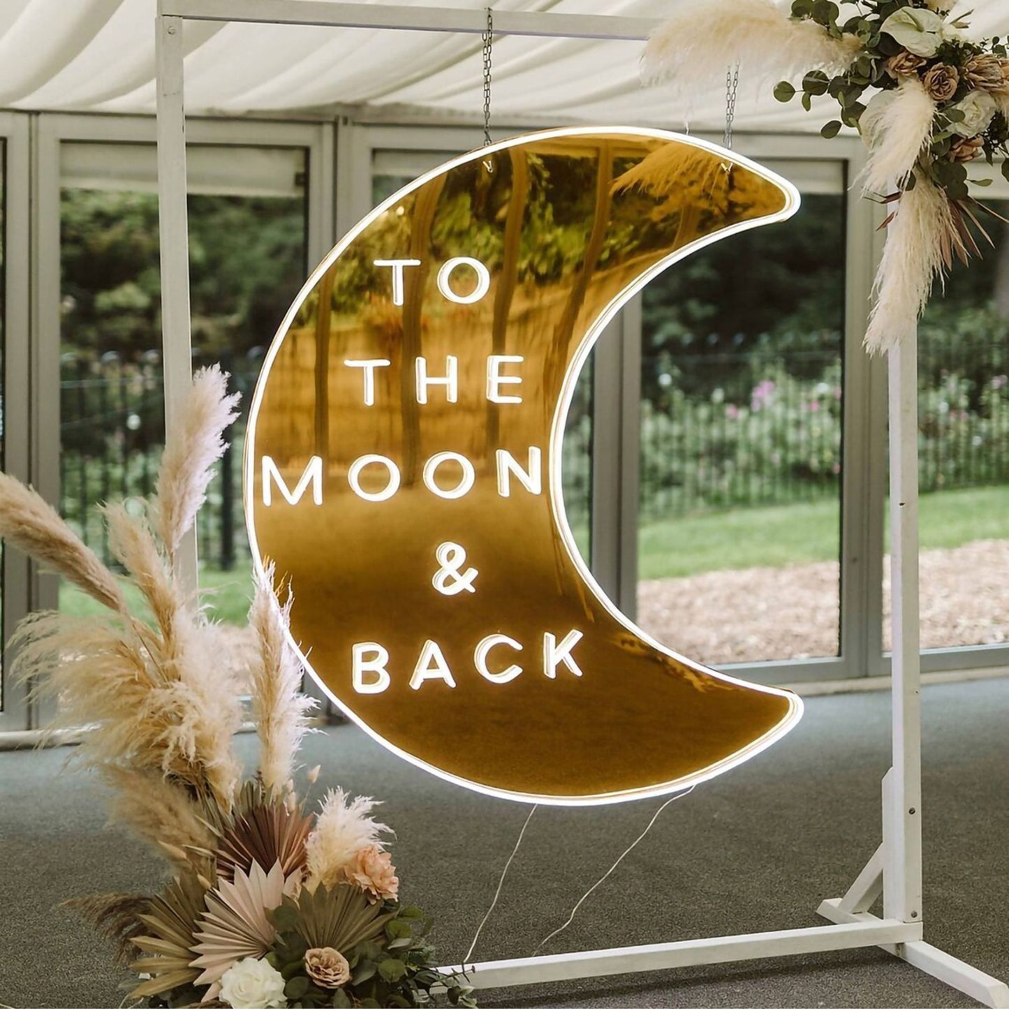 'To the moon & back' mirror surface neon sign