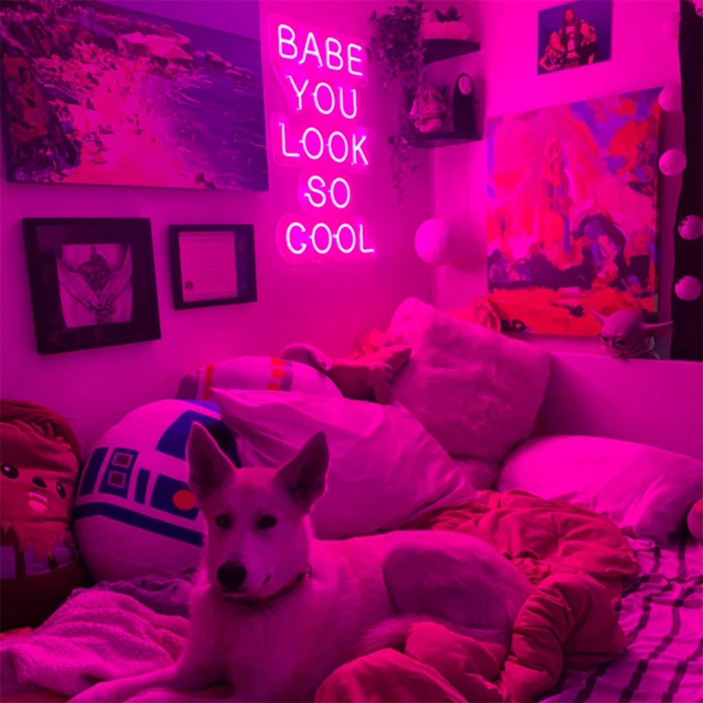 'baby you look so cool' neon sign