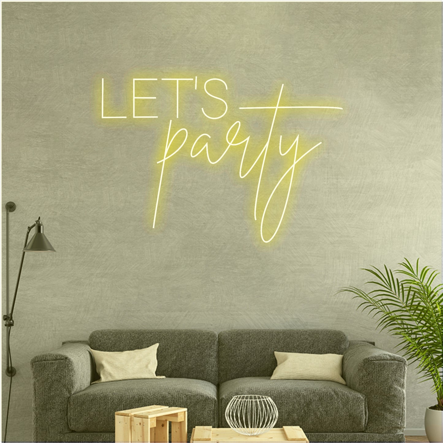 'let party' neon sign