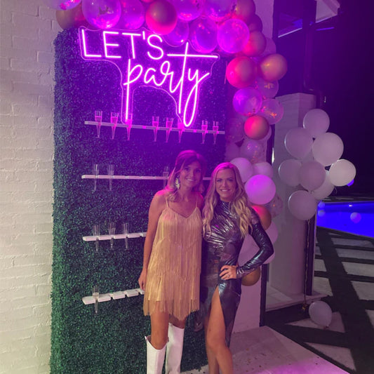 'let party' neon sign