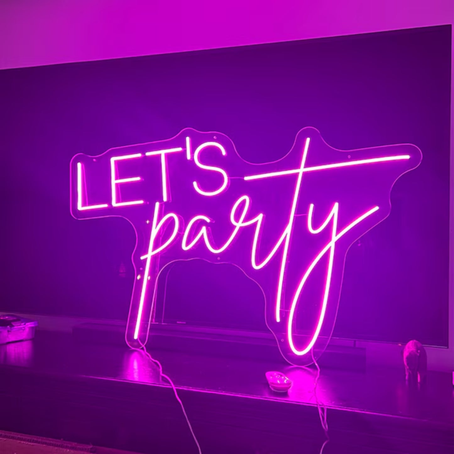 'let party' neon sign